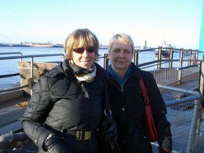 kerstin and elke with ferry approaching in background