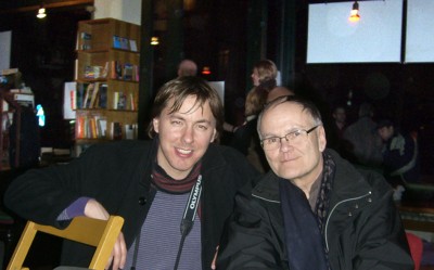 tom and jarkko friday night after the concert in the bar cafe/bookshop
